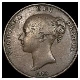 1854 Great Britain Copper Penny NEARLY UNCIRCULATE