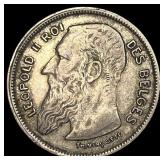 1909 Belgium SIlver 2 Francs NEARLY UNCIRCULATED
