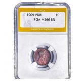 1909 VDB Wheat Cent PGA MS66 BN