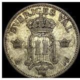 1906 Sweden Silver 50 Ore NEARLY UNCIRCULATED