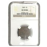 1869 Two Cent Piece NGC AU58 BN
