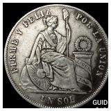 1870 Peru Silver 1 Sol NEARLY UNCIRCULATED