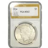 1934 Silver Peace Dollar PGA MS62