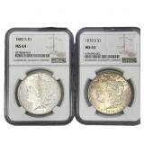 [2 Coins] 1878-1882 Morgan Silver Dollar NGC MS63-