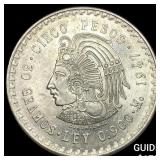 1947 Mexico Silver 5 Pesos CLOSELY UNCIRCULATED