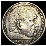1936-A Germany Silver 5 Reichsmarks CLOSELY UNCIRC