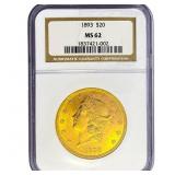1893 $20 Gold Double Eagle NGC MS62