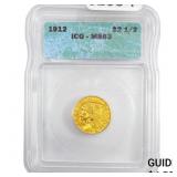 1912 $2.50 Gold Quarter Eagle ICG MS63