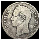 1888 Venezuela Silver 5 Bolivares ABOUT UNCIRCULAT