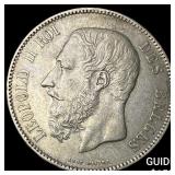 1870 Belgium Silver 5 Francs CLOSELY UNCIRCULATED