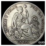 1894 Peru Silver 1 Sol NEARLY UNCIRCULATED