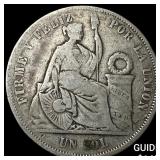 1868 Peru Silver 1 Sol NEARLY UNCIRCULATED