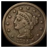 1844 Braided Hair Large Cent LIGHTLY CIRCULATED