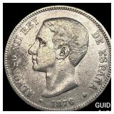 1876 Spain Silver 5 Pesetas UNCIRCULATED