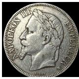 1868 France Napoleon III Silver 5 Francs NEARLY UN