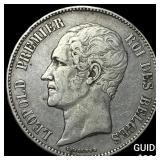 1851 Belgium Silver 5 Francs CLOSELY UNCIRCULATED
