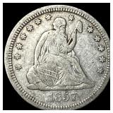 1857 Silver Seated Liberty Quarter ABOUT UNCIRCULA