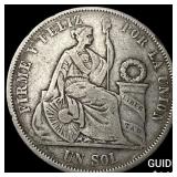 1865 Peru Silver 1 Sol NEARLY UNCIRCULATED