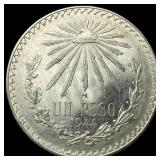 1944 Mexico Silver 1 Peso GEM BU