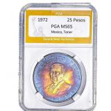 1972 Mexico Silver 25 Pesos PGA MS65 Toner