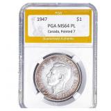 1947 Canada Silver Dollar PGA MS64 PL Pointed 7