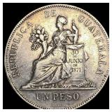 1894 Guatemala Silver 1 Peso NEARLY UNCIRCULATED