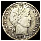 1907-D Silver Barber Half Dollar LIGHTLY  CIRCULA