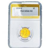 1954-S Wheat Cent PGA MS66 RD