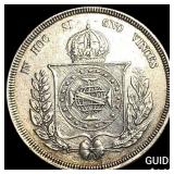 1859 Brazil Silver 500 Reis CLOSELY UNCIRCULATED