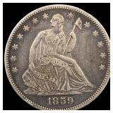 1859 Silver Seated Liberty Half Dollar ABOUT  UNC
