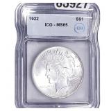 1922 Silver Peace Dollar ICG MS65