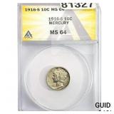 1916-S Mercury Silver Dime ANACS MS64