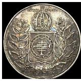 1851 Brazil Silver 500 Reis CLOSELY UNCIRCULATED