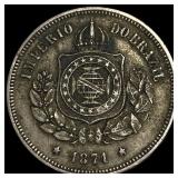 1871 Brazil Nickel 100 Reis NEARLY UNCIRCULATED