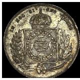 1854 Brazil Silvered 200 Reis CLOSELY UNCIRCULATED