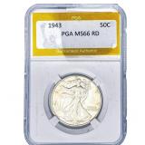 1943 Walking Liberty Half Dollar PGA MS66 RD