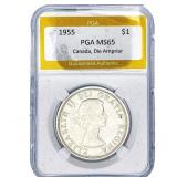1955 Canada Silver Dollar PGA MS65 Die Arnprior