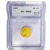 1911 $2.50 Gold Quarter Eagle ICG MS62