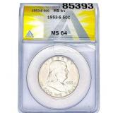 1953-S Franklin Half Dollar ANACS MS64