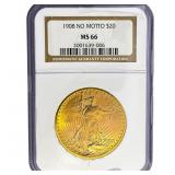 1908 $20 Gold Double Eagle NGC MS66 No Motto