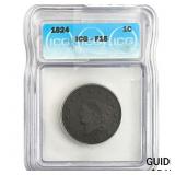 1824 Coronet Head Large Cent ICG F15