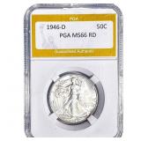 1946-D Walking Liberty Half Dollar PGA MS66 RD