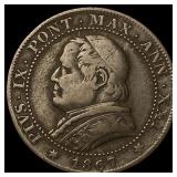 1867 Papal States Pope Pius IX 1 Copper Soldo NEAR