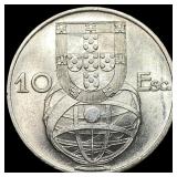 1954 Portuguese Silver 10 Escudos CHOICE PROOF