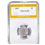 1867 Shield Nickel PGA AU58