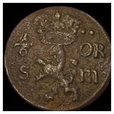 1682 Sweden Copper 1/6 Ore NEARLY UNCIRCULATED