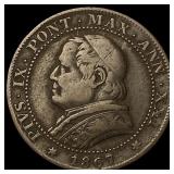 1867 Papal States Pope Pius IX 1 Copper Soldo NEAR