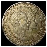 1923 Denmark Silver 2 Kroner CHOICE AU
