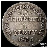 1863 Poland Silver 1 Zloty ABOUT UNCIRCULATED