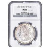 1880-CC Rev. 1878 Morgan Silver Dollar NGC MS62